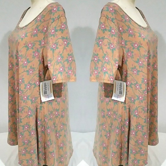 New Lularoe Floral Print Perfect T Shirt XS Womens Tunic Swing Top Side Slits - Picture 2 of 5